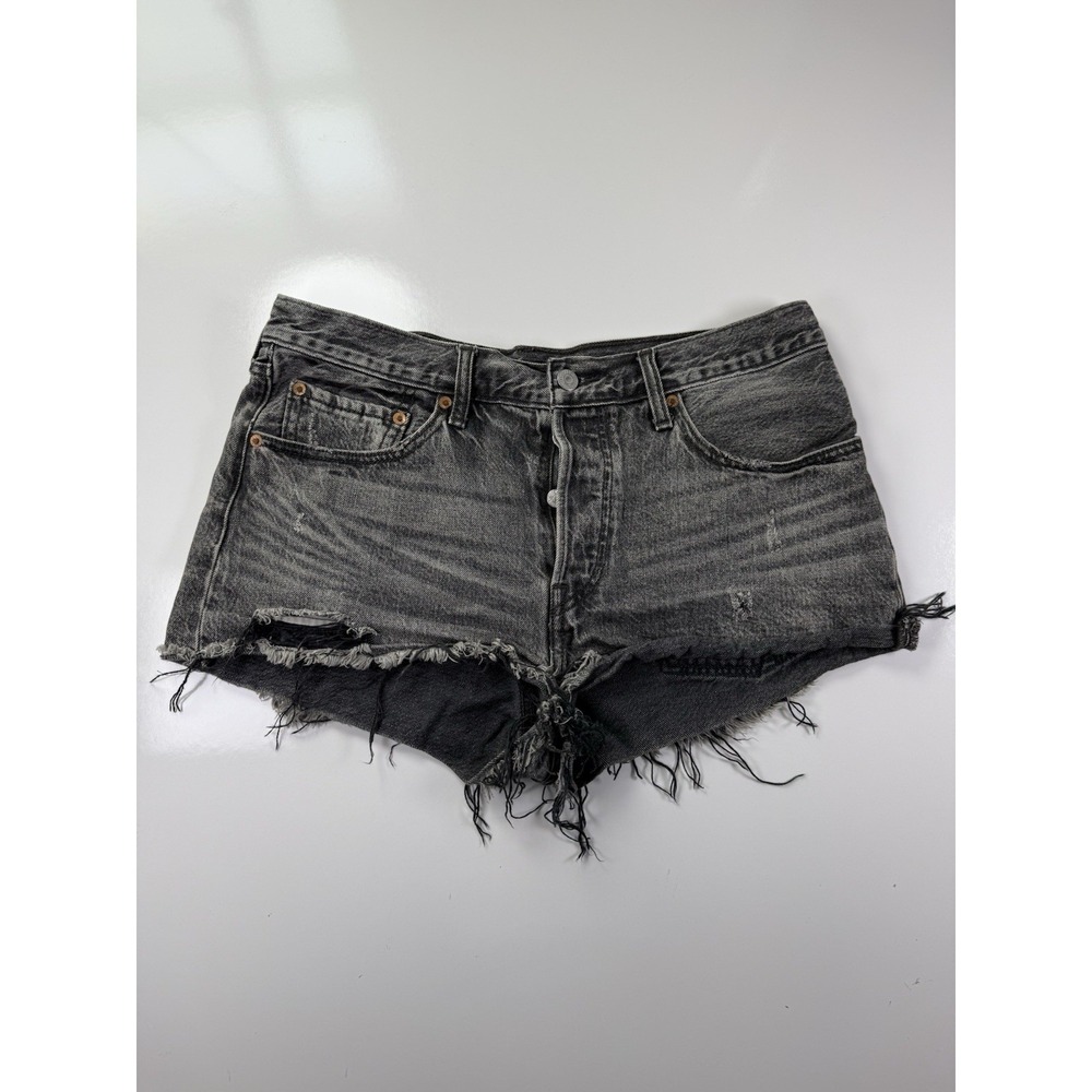 Levi's 501 Denim Skirt W30 Button Fly Black High Rise Pockets frayed grunge